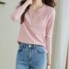 Spring and Autumn Solid Color T-shirt for Women's Autumn Style Long Sleeve Base Thin Velvet Slim Fit V-neck Top