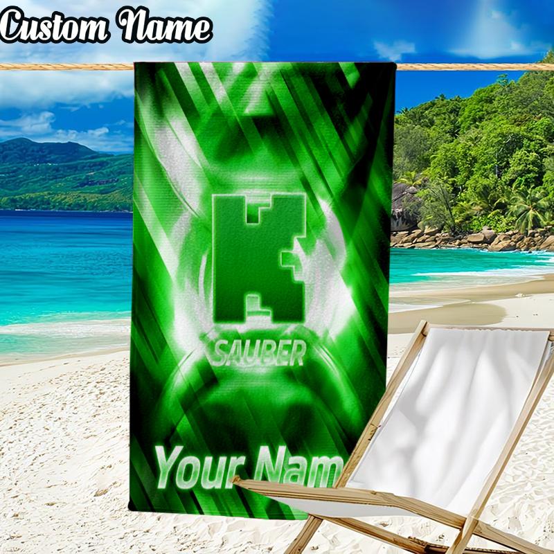 Custom Name Sauber Stake Beach Towel - Soft, Ultra-Absorbent Microfiber, Lightweight, Perfect for Beach, Parties, Travel, Camping