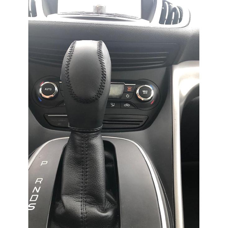 Black Leather Gear Shift Knob Cover for Ford Focus 2012 2013 2014 2015 2016/ Ford Fiesta 2014 2015 2016 / Ford Fusion S/Fusion SE 2013 2014 2015 2016