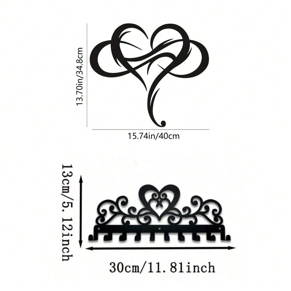 Vintage Metal Wall Key Holder Heart Shape 10 Hooks Rustproof Organizer