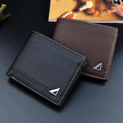 New Men's Short Wallet – Stylish, Soft Litchi Pattern, Large Capacity, Multiple Card Slots.