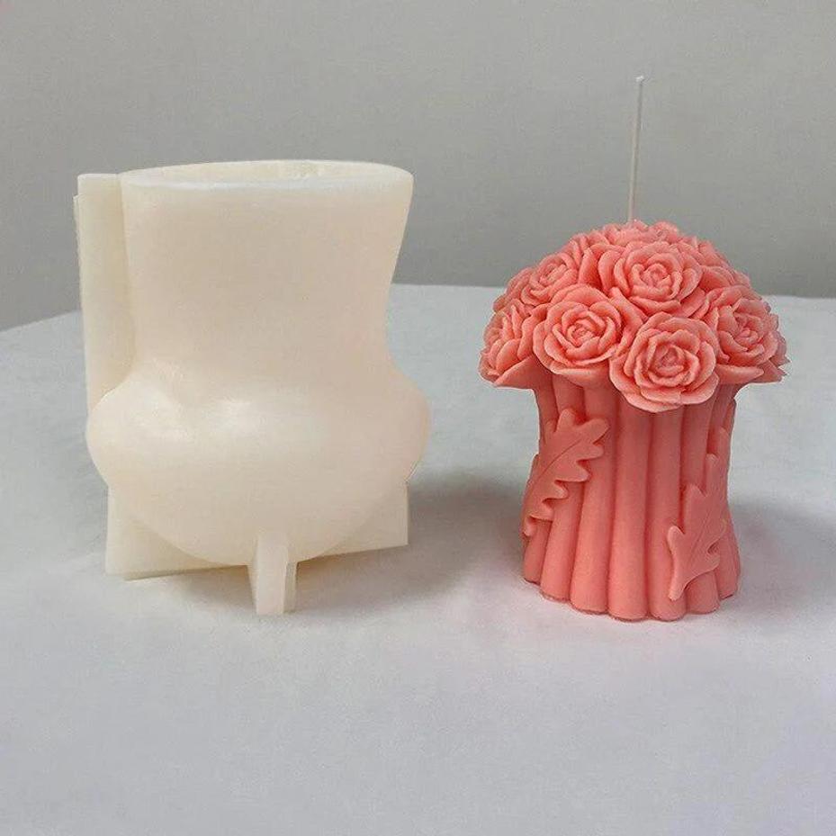 

1 Pcs Silicone Candle Mold Rose Bouquet Handmade DIY Aromatherapy Cream Resin Soap 3D Crafts Home Candle Making