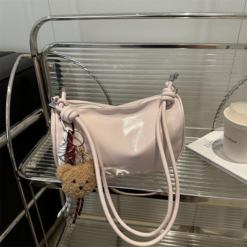 Color Solid Minimalist Letter Printed Women Casual Shoulder Bag With Pendant
