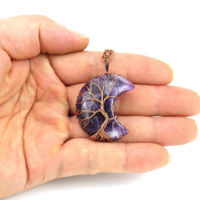 Ancient Red Copper Moon Natural Stone Wrapped Around The Tree Of Life, Necklace, Fortune Tree Necklace N511