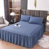 Solid Color Washed Cotton Lace Bed Skirt Mattress Protector