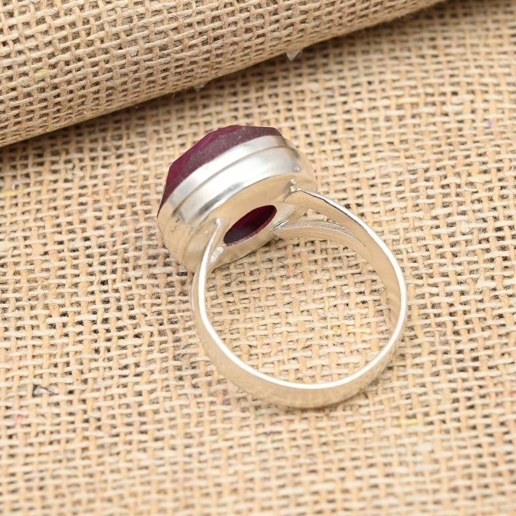 Kashmiri Red Ruby Gemstone Handmade Solid 925 Sterling Silver Ring Jewelry