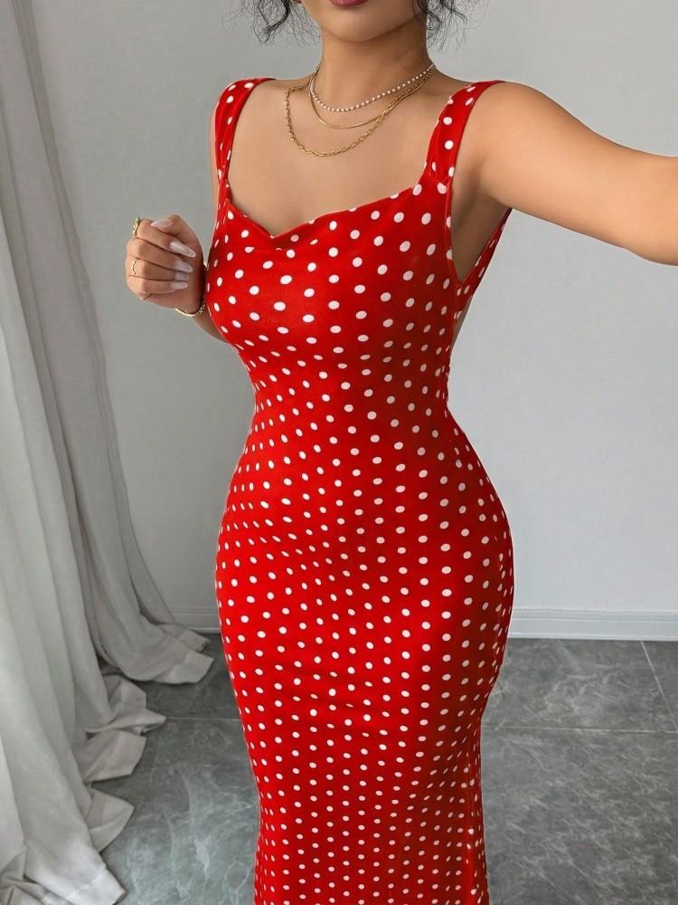 European and American Women's Clothing 2026 French Polka Dot Suspender Fishtail Dress with Waist and Thin Buttocks Women's Long Dress