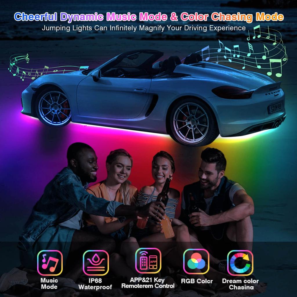 Neon Car Flexible Underglow Strip Light LED Underbody Ambient Light with App Control RGB Auto Atmosphere Decorative Lamps 12V