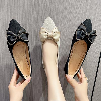 Fashion Slip On Single Shoes Summer Flat 2024 New Butterfly Knot Rhinestone Shallow Mouth Women's Flat Bottom Shoes Sapatos Femininos