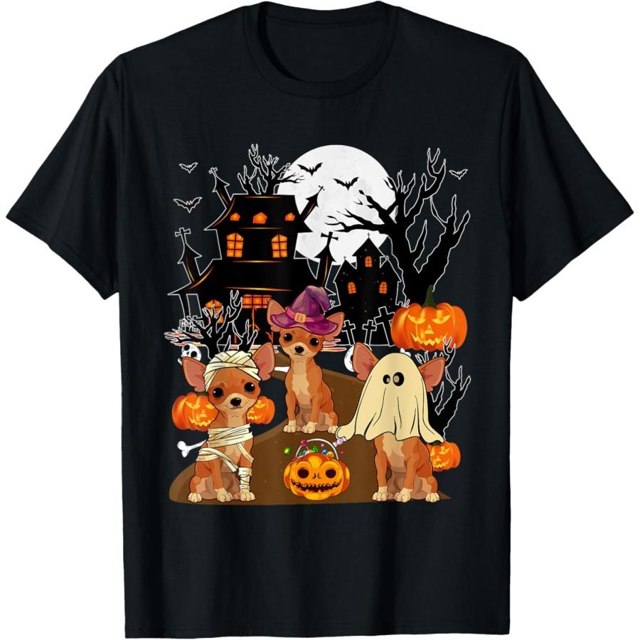 Three Halloween Chihuahuas As Witch Boo Ghost Horror Mummy T-Shirt XXXXXL чёрный