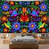 Mexiko Blumenteppich Mexikanische Pflanze Blumen Stickerei Ethnisch Otomi Vögel Wandteppiche Ästhetische Raumdeko Illustrationen Hintergrund