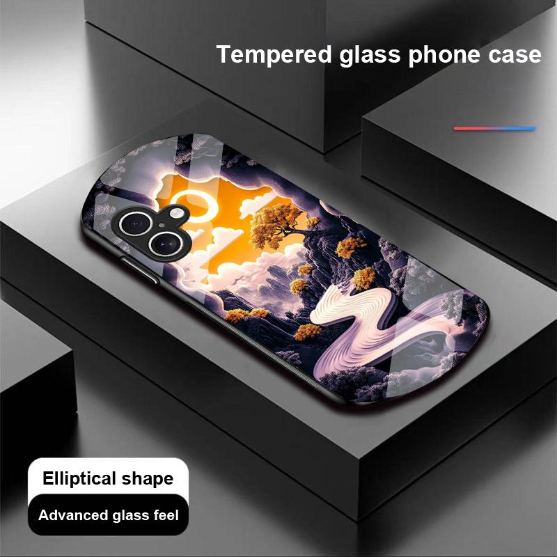 Sternennacht Foyer Für Apple iPhone 16 11 13 15 14 Pro Max 12 Mini 7 8 Plus XR X XS Elliptisch geformte Hülle aus gehärtetem Glas