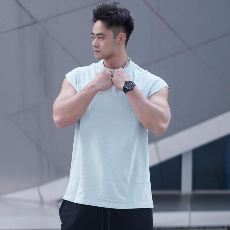 New Sports Vest Men'S Loose Summer Pure Cotton Fitness And Bodybuilding Quick Drying Sleeveless Shoulder White Base Shirt Sleeveless T-Shirt