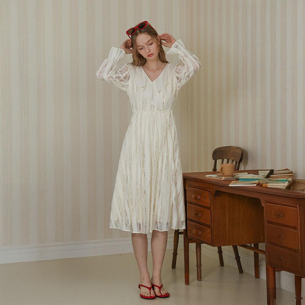 Deondeulob Dd_Ruffle Sailor Collar Lace Dress_Ivory