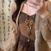 Ceramic Leaf Beaded Pendant Necklace Retro Ethnic Style Temperament Collarbone Chain Light Luxury High-end Niche Jewelry Women