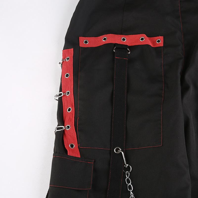 Spring and Summer Women's Netflix Street Dark Chain Button Webbing Hip Hop Loose Casual Pants