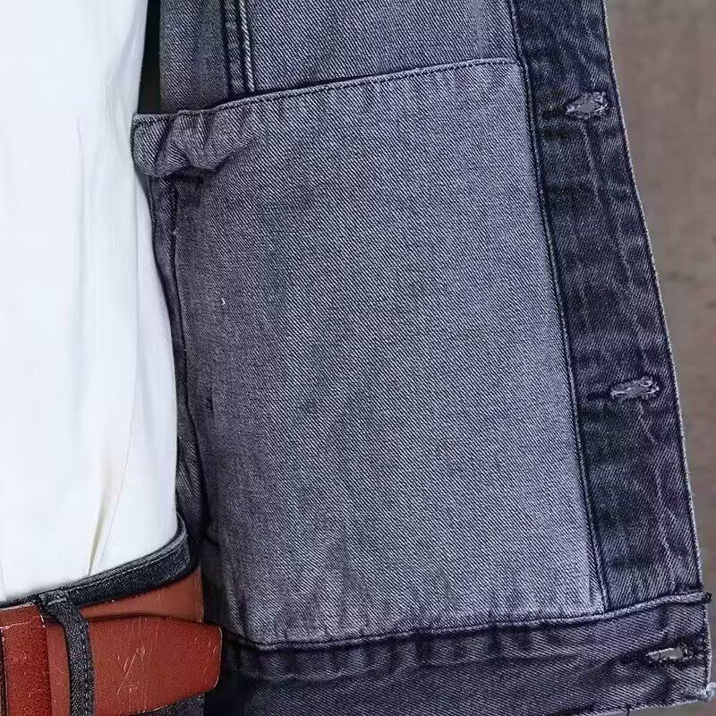 Mens Loose Turn Down Collar Washed Denim Work Casual Jacket Outerwear