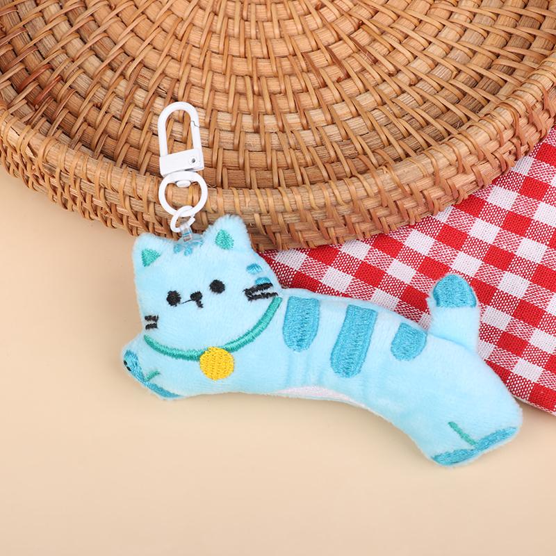 

Кавайный плюшевый брелок для ключей с котенком, мультяшная мягкая кукла-кошка, брелок для ключей, милый кулон для сумки, маленькое подвесное украшение, парные аксессуары для ключей синий