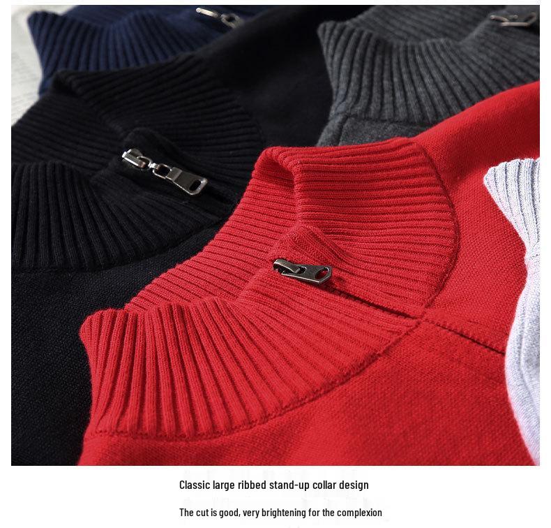 Men's Business Casual Slim Fit Zipper Cardigan Sweater - Solid Color Knitwear Top