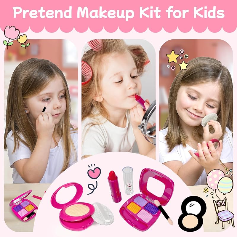 Little Girl's Wallet Pretend Play Makeup Set for Toddlers and Kids - Handbag, Pretend Play Headset, Wallet, Phone, Birthday Gift for Girls Ages 3 and