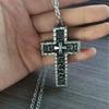 Cross Pendant Necklace with Secret Compartment Openable Stainless Steel Chain Pendant Necklace Vintage 3D Printed Charm Jewelry