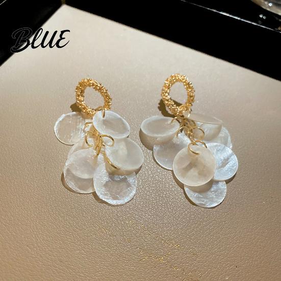 Drop Earrings Set 1 Pair Women Round Shell Tassel Decor