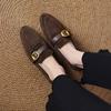 Krazing Pot Sheep Suede Autumn Winter Shoes Metal Buckle Loafers Med Heels Slip on Size 42 Round Toe Slip on Deep Mouth Pumps
