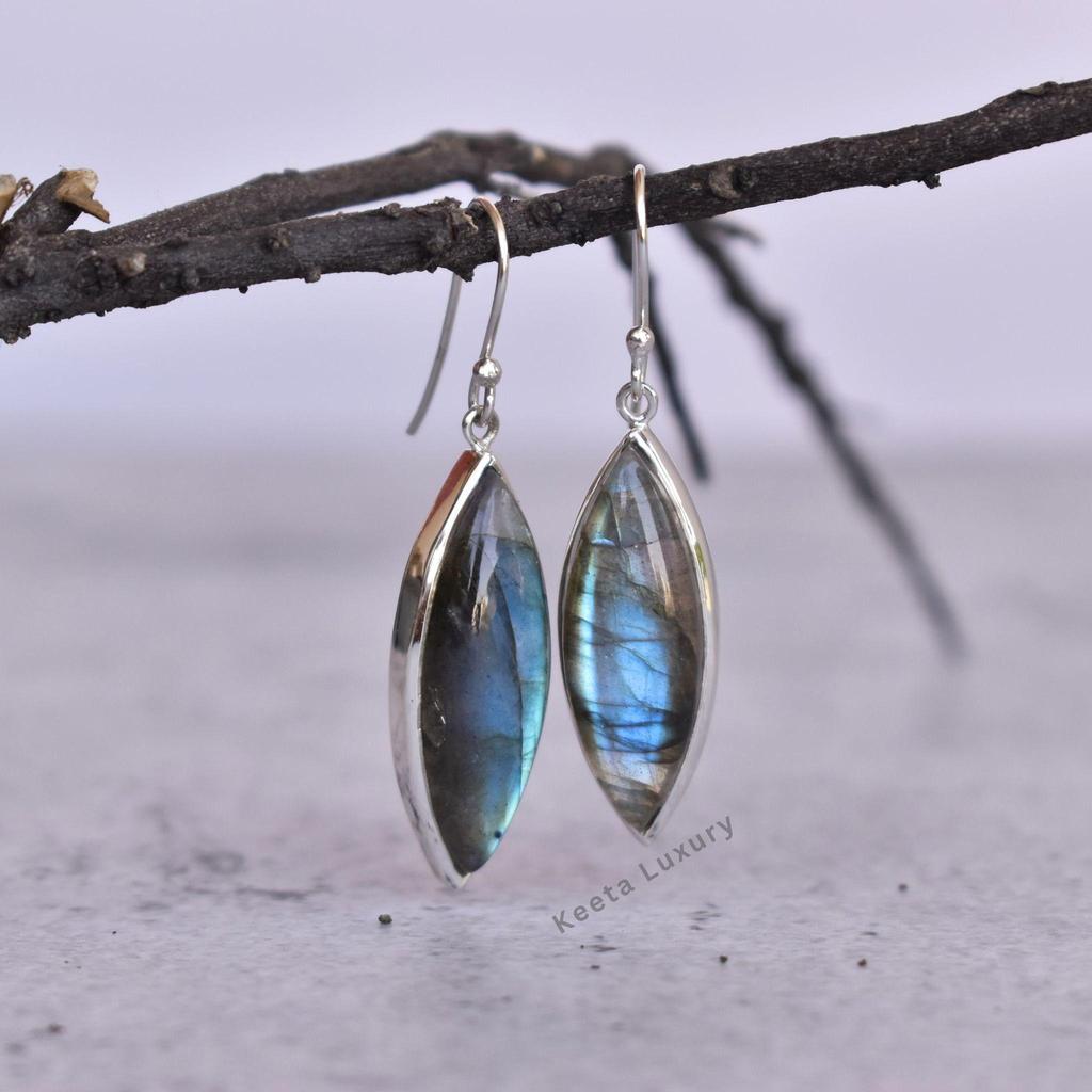 Huge Labradorite Dangle Earrings , Labradorite Jewelry, Long Crystal Dangle , Wedding Gifts , Marquise Handmade Earring, Bridesmaid Earrings