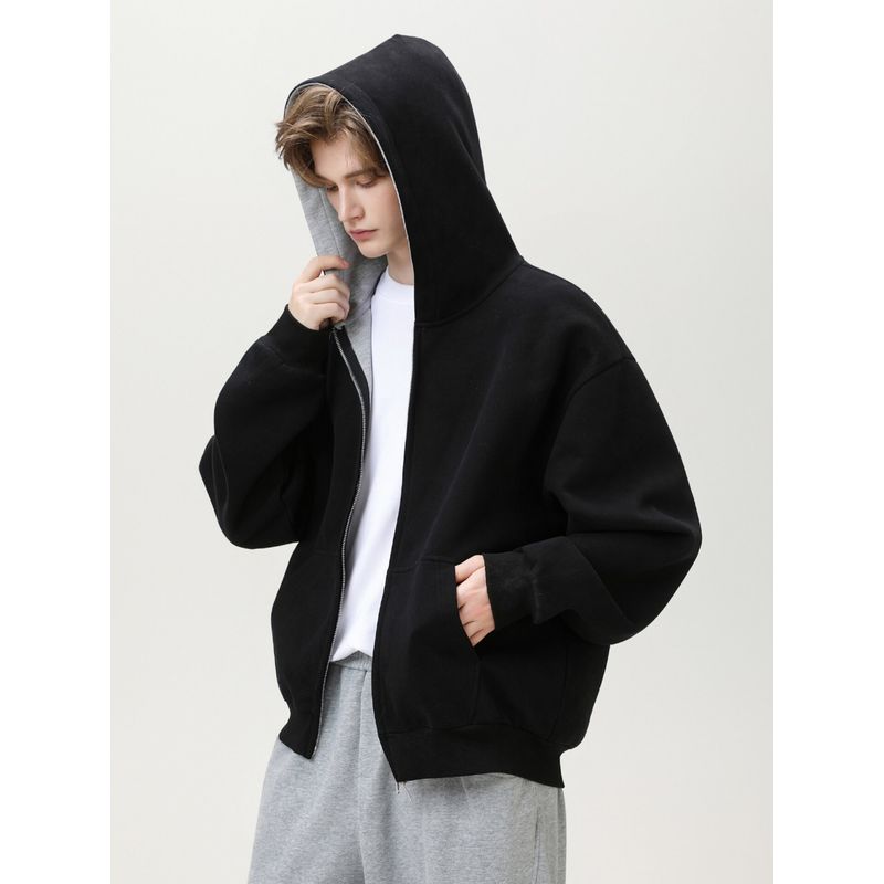 Wassup380G Heavyweight American-Style Color-Blocked Hooded Sweatshirt for Men, Spring and Autumn Hoodie, Short Loose-Fit Jacket, Cardigan Coat