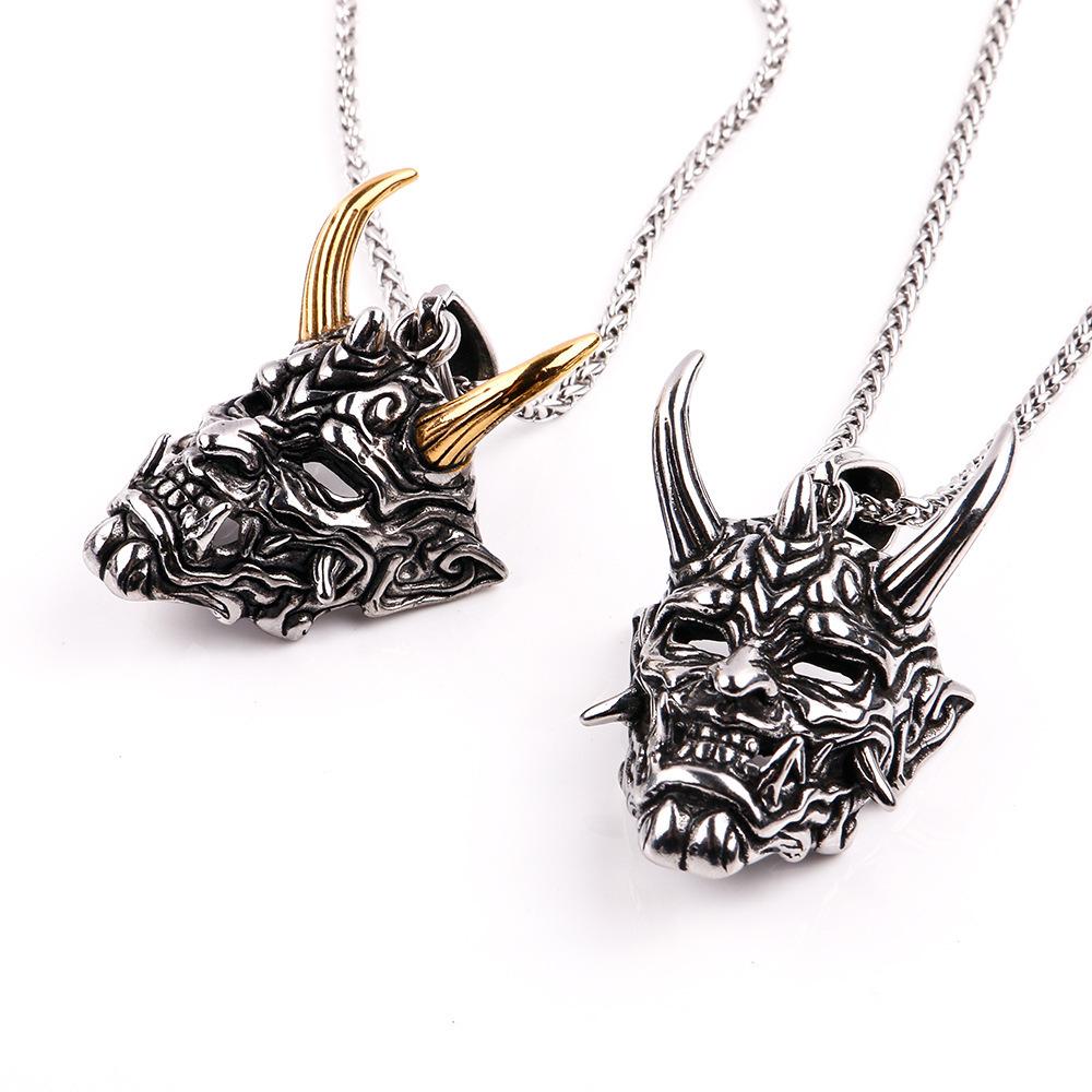 New Golden Horn Prajna Pendant European and American Mens Ghost Mask Necklace