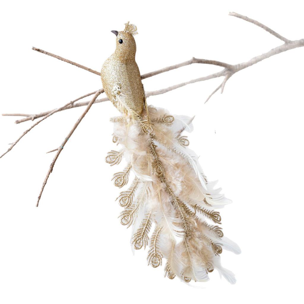 Realistic Peacock Ornament With Golden Glitter Feathers For Christmas Tree Home Garden Decorations