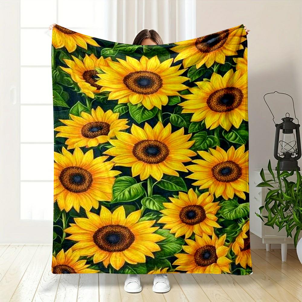 Yellow Sunflower Pattern Blanket Design Flannel Blanket for Bedroom, Living Room, Sofa, and Nap Sofas.