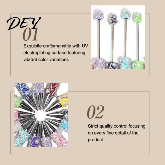 Creative Gift for Women DIY Beadable Pen, Bling Rhinestones And Faux Pearls Beaded Office Desk Accessories Black Ink Ballpoint Pen School Supplies