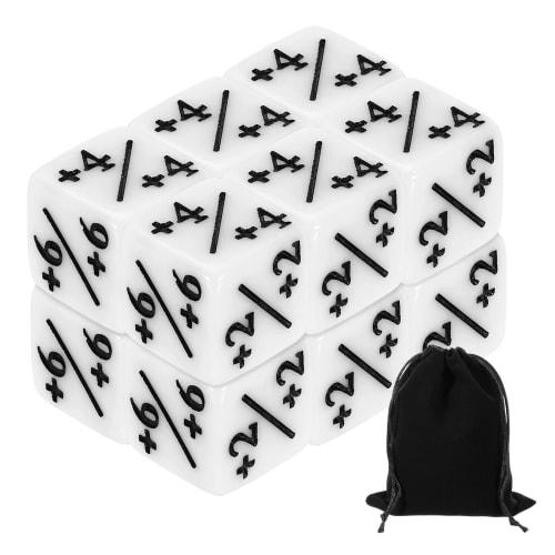 uxcell 12-Piece Magic Dice Counter Acrylic D6 Life Token Dice Set with Pouch for Standard Card Games, White