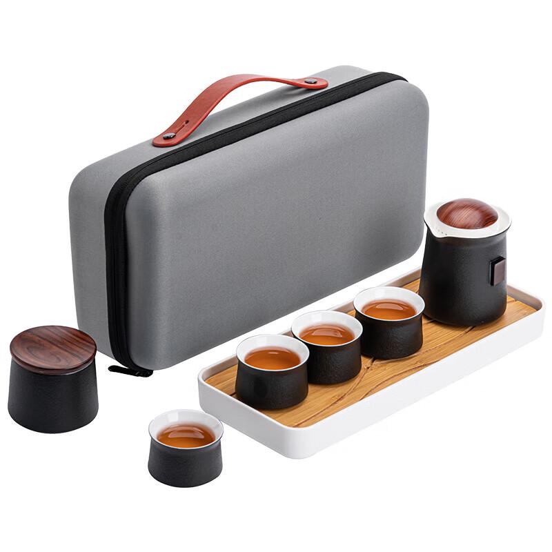 Jiwu Black Coarse Pottery Travel Tea Set (One Pot, Two Cups)