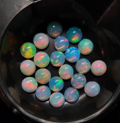 Amazing Multi Fire Natural Ethiopian Opal Round Shape Cabochon Gemstone Lot