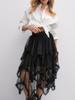 Damen Schwarzer Mesh-Rock Mode Unregelmäßiger Midirock Elegant Rüschen Y2k Stil Kleidung Elastischer Bund