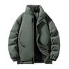 Men's Solid-color Casual Fleece Thickened Cotton-padded Jacket, Men's Fashionable Loose Stand-up Collar Zipper Cotton-padded Jacket