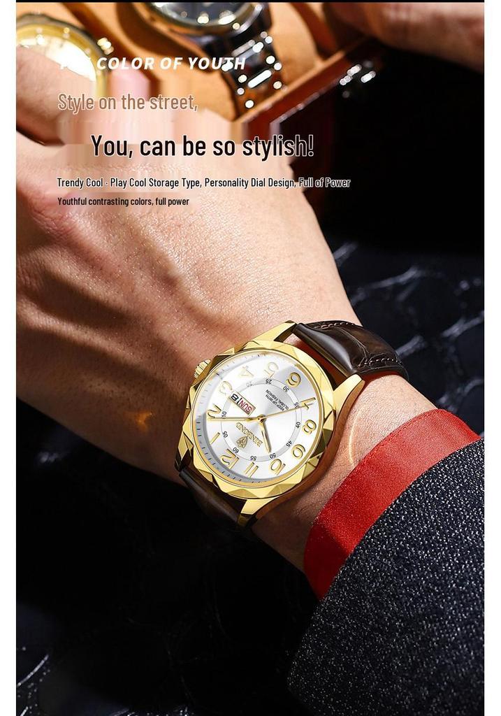 Binbang Ultra-thin Luminous Men's Quartz Watch - Automatic Movement, Waterproof with Calendar, Leather Strap, Business & Fashion Style.