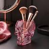 Contenant de Rangement Polyvalent Vase Mural Crâne Gothique Résine Translucide Pot de Fleurs Rose Transparent Ornement de Bureau Unique pour Fleurs Séchées