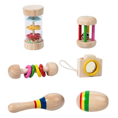 6pcs/Set Montessori Comfort Hand Ringer Hand Grasping Bell Early Education Baby Music Toy Wooden Bell Ringer Educational Toys