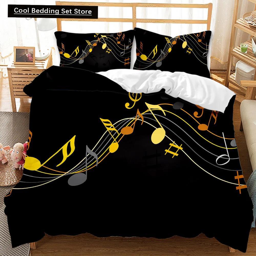 Music Duvet Cover Music with G-Clef Black Instrument Twin Bedding Set Monochrome Creative Rhythmic Ornate Polyester Qulit Cover