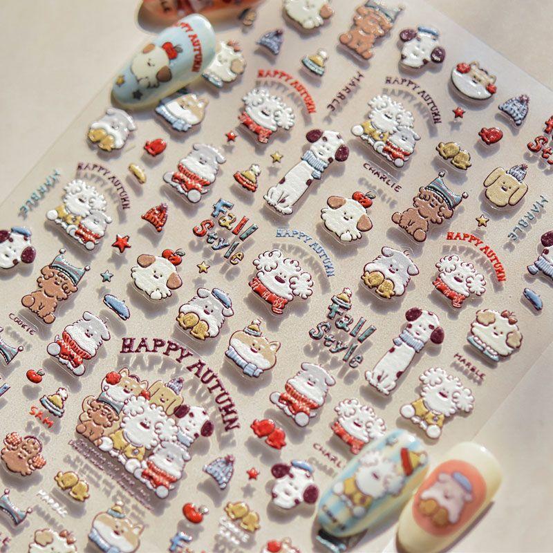 

Wangwang Family Nail Stickers New Arrival 5D Relief 3D Cute Pet Puppy Nail Stickers Decorations Family of 59.