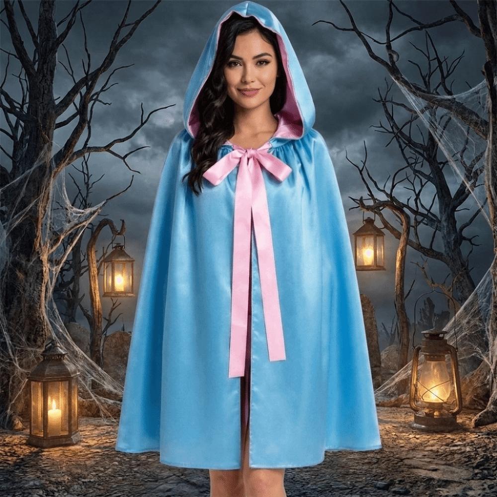 Blue Pink Gothic Costume Cape Solid Color Hooded Cape Cute Halloween Cloak Halloween
