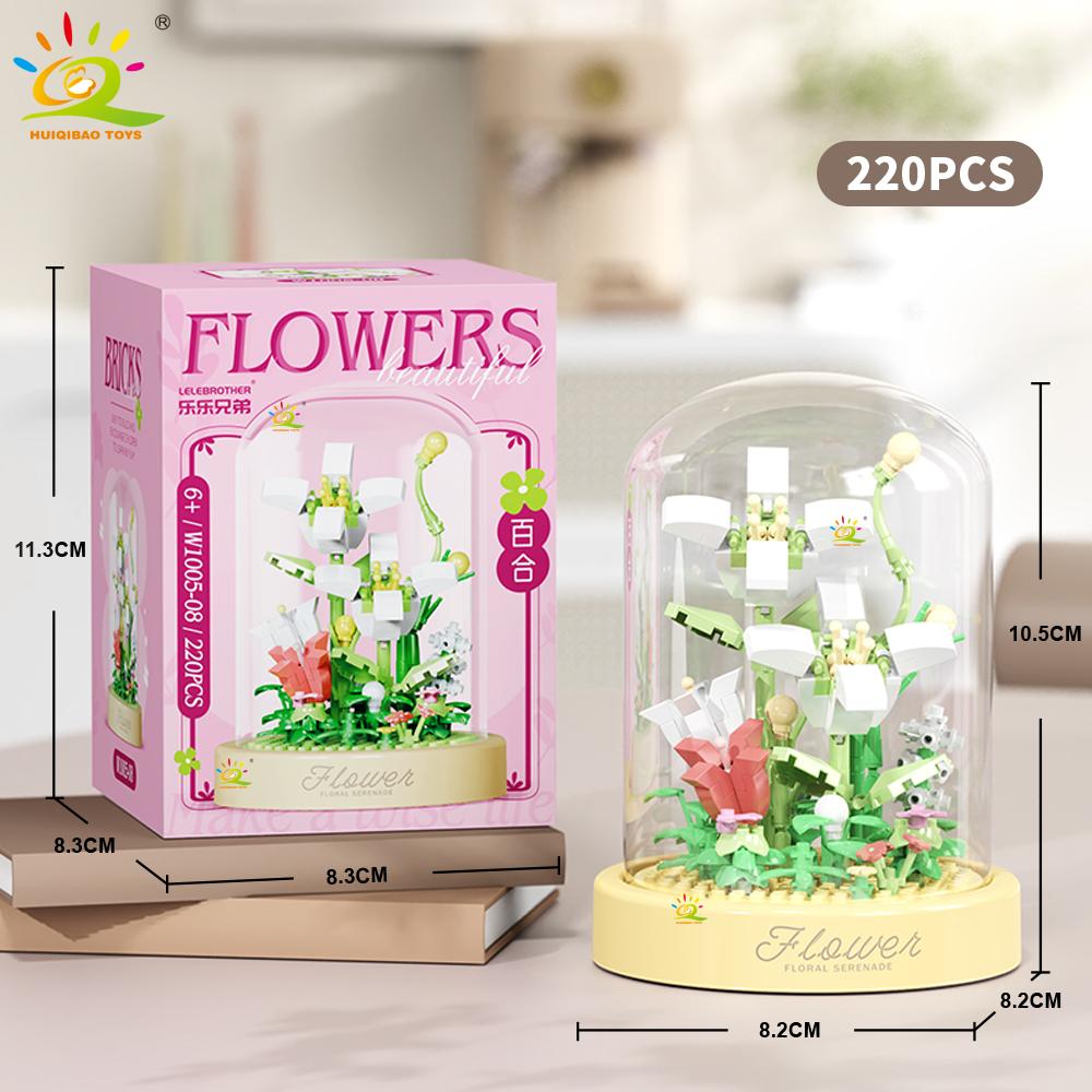 MOC Flower Display Box Micro Building Block MOC Mini Flower Mini Diamond Model Brick Toy for Children Desk Decoration