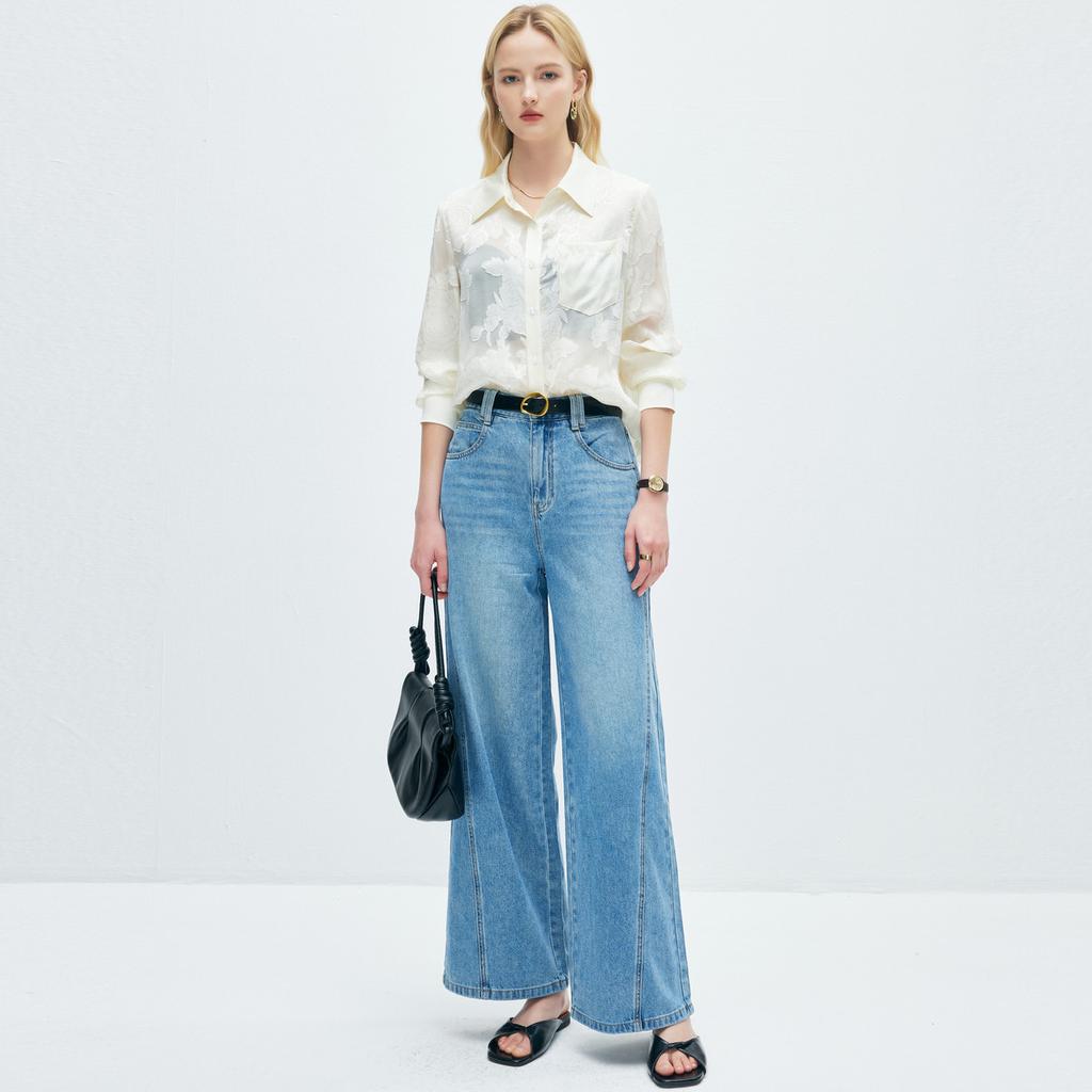 19mm Elastic Double Qiao Spring/Summer Collar Unique Jacquard Sweet Aging Mulberry Silk Shirt for Women