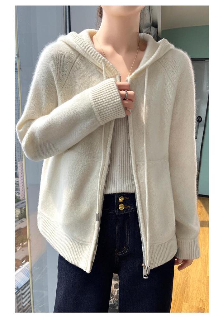 Women's Korean Solid Color Wool Hooded Sweatshirt - Loose, Soft, Casual Outerwear