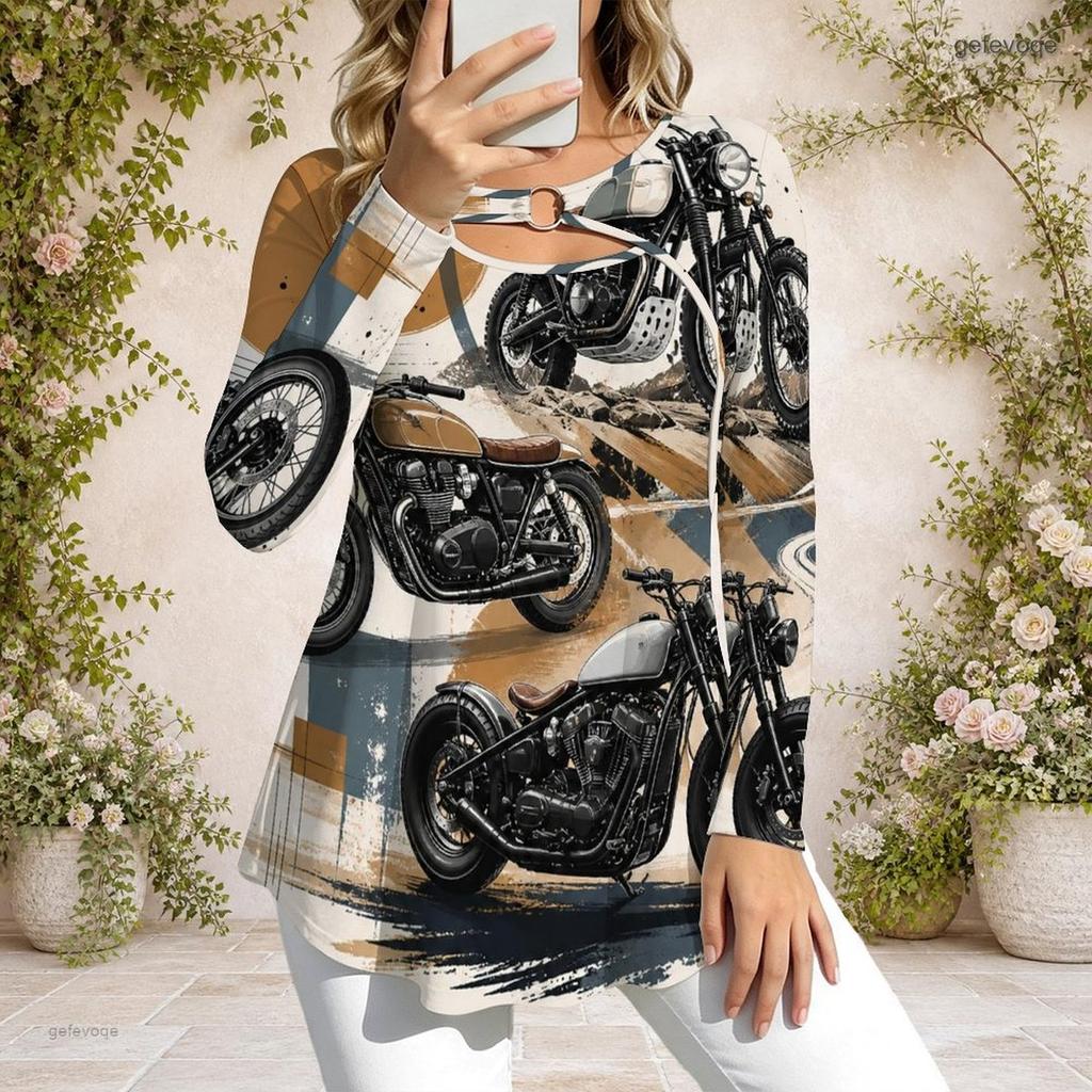 Women Plus Size Long Sleeve Loose Top Metal Ring Neck Detail For Casual Daily Wear