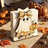 Teak Wood Napkin Stand Halloween Wooden Holder for Table Decor, Decorative Organizer Dispenser, Rustic Tabletop Cartoon Freestanding Paper Towel