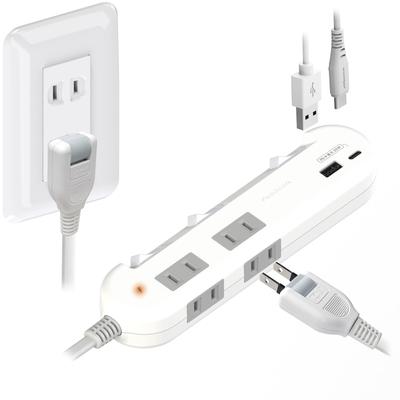 Kashimura Compact Switch with Lightning Surge Protection, 4 AC Power Strips, 1 USB-A, and 1 USB-C, PD20W Charging Support, 1.2m, NAC-058